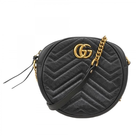 GUCCI Black Leather GG Marmont Shoulder Bag